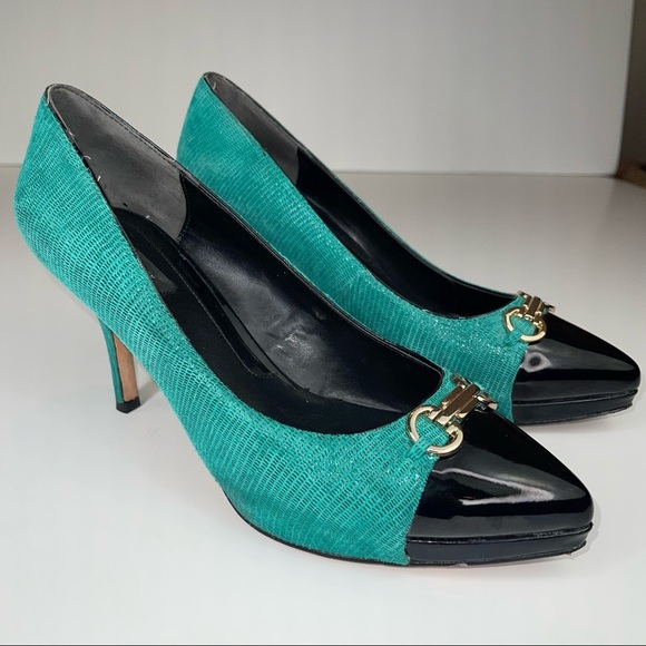White House Black Market Jade Green Black Pump Heel 9.5 - Picture 4 of 16